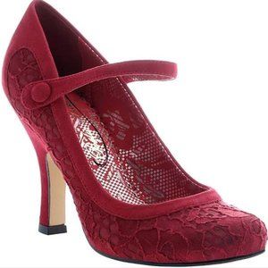 Poetic License Red Lace Strap Pumps Size 8 EUC